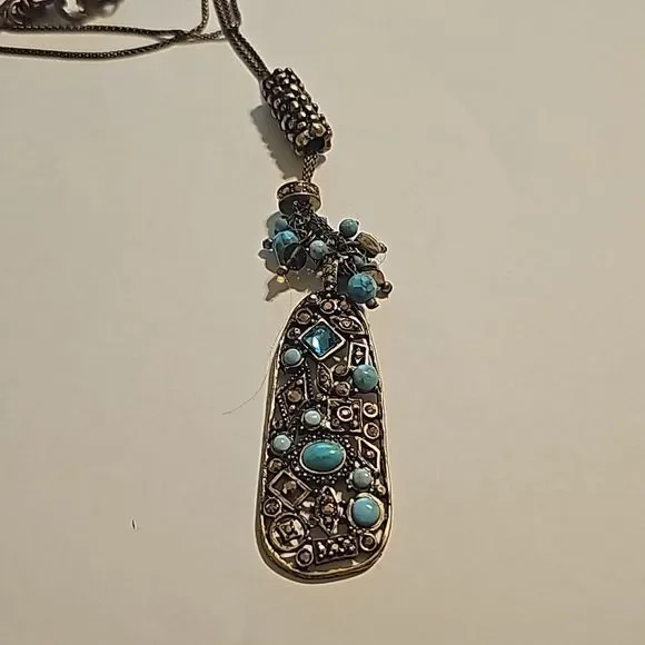 Chico's Turquoise & Antigue Gold Necklace - Picture 3 of 5